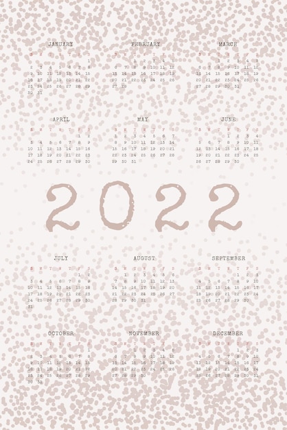 타이핑된 텍스트와 질감 있는 노이즈가 있는 2022년 달력