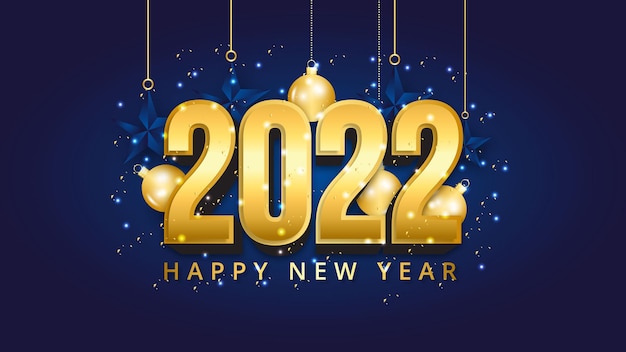 2022 creative happy new year blue  gold creative work design with number