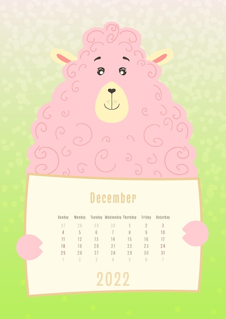 Календарь на декабрь 2022 года милый баран лама животное держит лист  месячного календаря рисованной в детском стиле | Премиум векторы