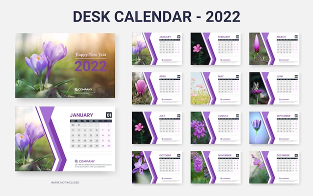 Шаблон оформления настольного календаря на 2022 год