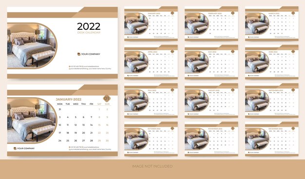 Calendario da tavolo 2022 con calendario da tavolo e da parete modello vettoriale premium creativo e dinamico