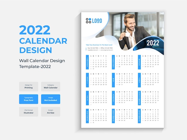 Vector 2022 enkele pagina wandkalender ontwerpsjabloon kleurrijke multifunctionele nieuwjaarsplanner