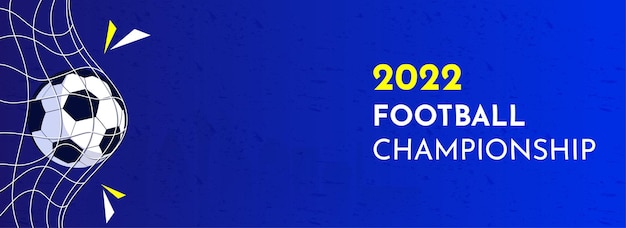 2022 Football Championship Concept With Close Up Of Soccer Ball Hits Goal Net On Blue Silhouette Qatar Doha Skyline Background Banner Or Header Design