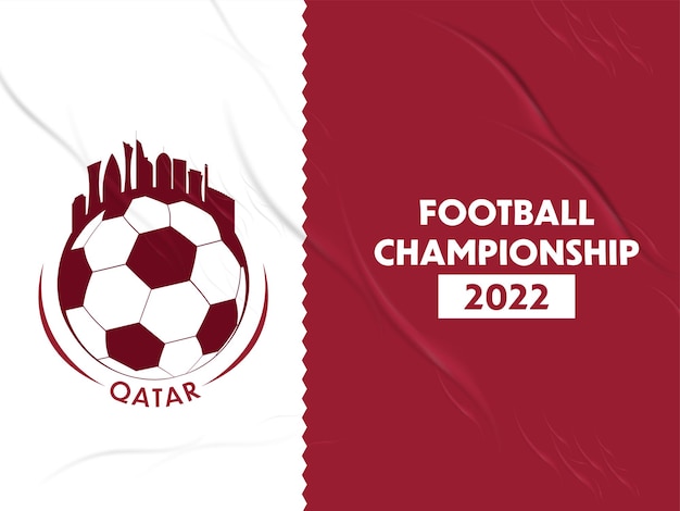 Concetto di campionato di calcio 2022 con palla soocer e sagoma doha skyline su carta adesiva bandiera qatar colore di sfondo