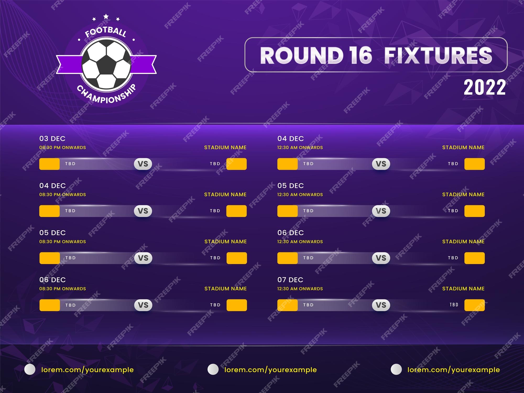 Premium Vector  2022 football championship league round of 16 fixtures  against purple abstract background