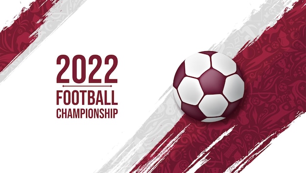 Vector 2022 football championship with 3d ball and sport soccer pattern background