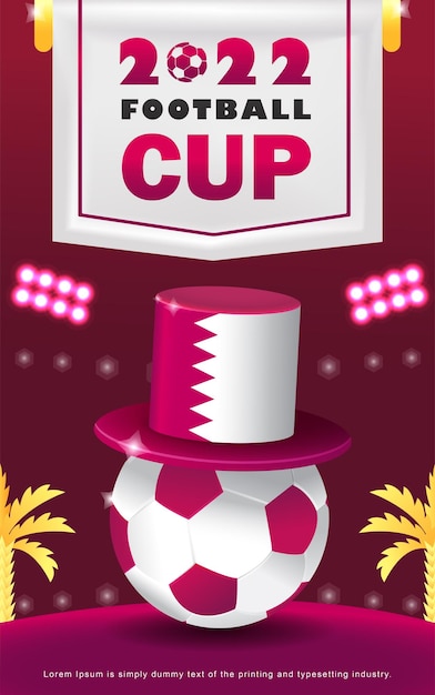 Vettore 2022 football cup illustrazione 3d di una palla con un cappello