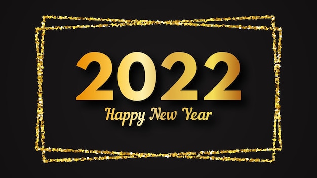 Vector 2022 gelukkig nieuwjaar achtergrond. gouden inscriptie in een gouden glitter rechthoek voor kerstvakantie wenskaart, flyers of posters. vector illustratie
