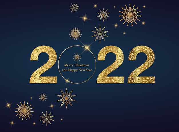 2022 gelukkig nieuwjaar achtergrond met gouden glitter nummer kerst winter vakantie ontwerp