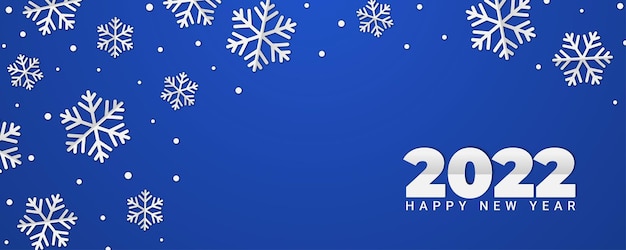 2022 gelukkig nieuwjaar achtergrond met sneeuwvlokken. Winter banner illustratie op blauwe achtergrond