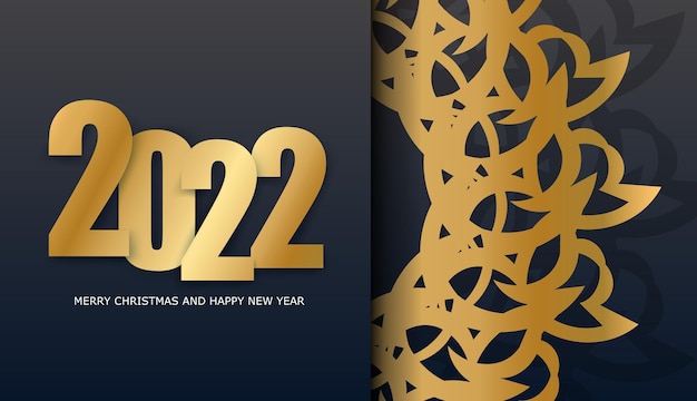 2022 Gelukkig Nieuwjaar Brochure Sjabloon Zwarte Kleur Met Vintage Gouden Ornament