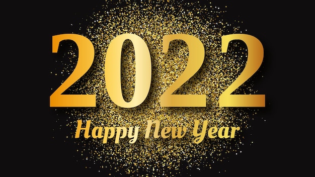 2022 gelukkig nieuwjaar gouden achtergrond. abstracte achtergrond met een gouden inscriptie op donker voor kerstvakantie wenskaart, flyers of posters. vector illustratie