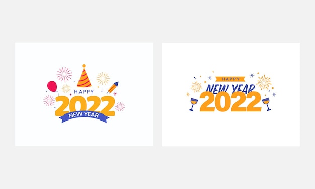 2022 gelukkig nieuwjaar lettertype met vuurwerk op witte achtergrond in twee opties.