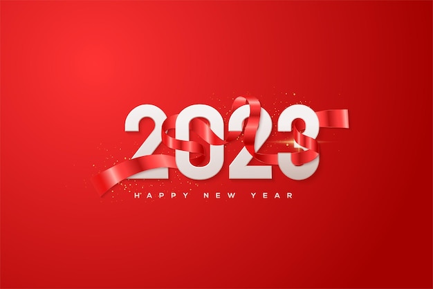 2022 gelukkig nieuwjaar met rood lint om de cijfers gewikkeld