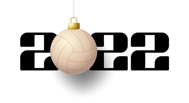 2022 Gelukkig nieuwjaar. Sport wenskaart met gouden volleybal bal op de luxe achtergrond. Vector illustratie.