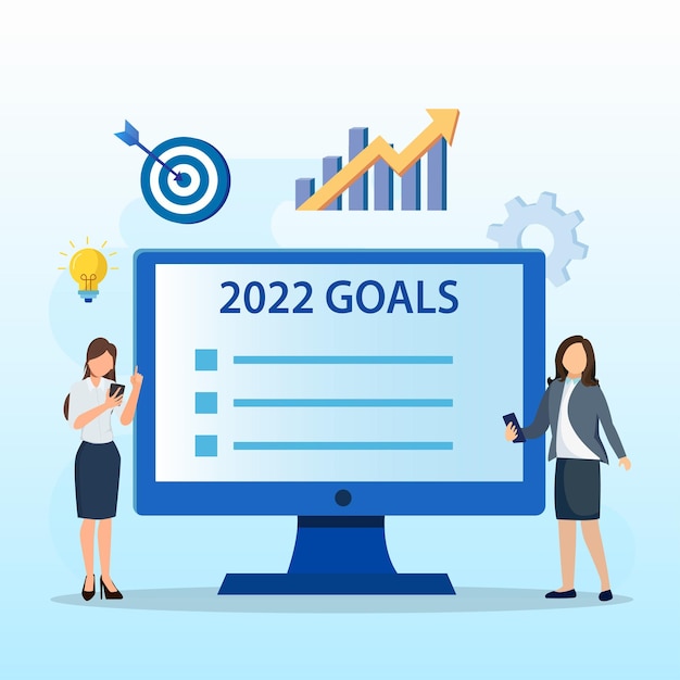 2022 goals vector concept business people showing 2022 goals list flat vector