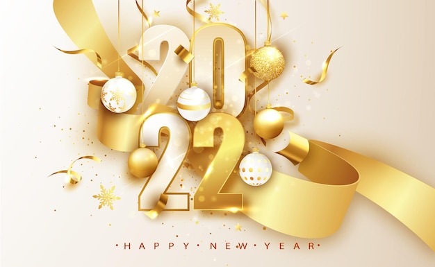 2022 Happy New Year background. Banner with numbers date 2022. Vector illustration.