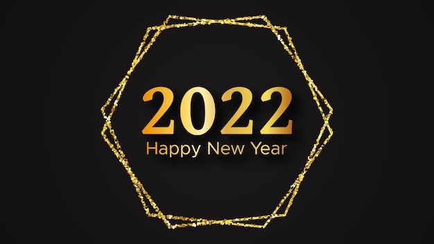 Sfondo di felice anno nuovo 2022. iscrizione in oro in glitter oro per biglietti di auguri natalizi, volantini o poster. illustrazione vettoriale