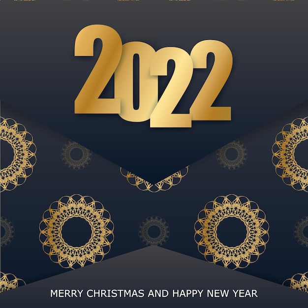 2022 Happy New Year Black Greeting Card with Luxurious Gold Ornament