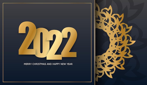 2022 Happy New Year Brochure Template Black Color Luxury Golden Ornament