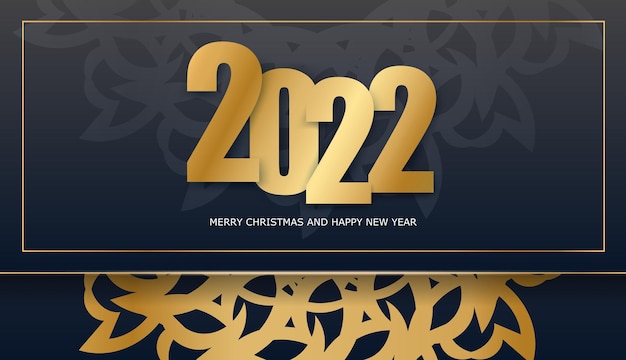 Vector 2022 happy new year brochure template black color with vintage gold ornament