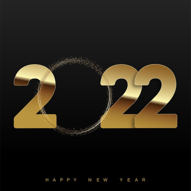 Vector 2022 happy new year card with luxury golden text on black background. vector.