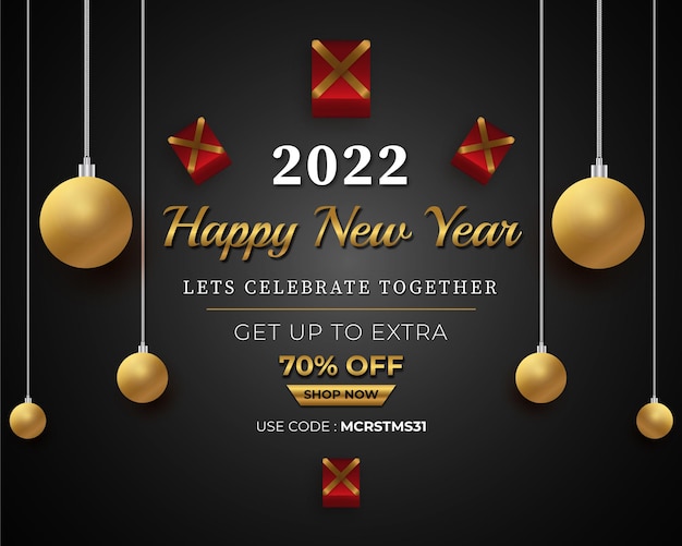 2022 happy new year celebration gold and dark luxury background vector design with light and box