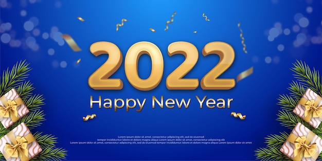 2022 felice anno nuovo design su uno sfondo di colore blu