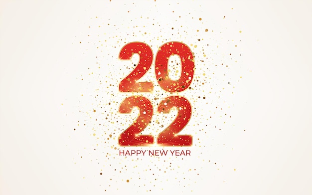 2022 happy new year elegant design with red gold glitter number white background