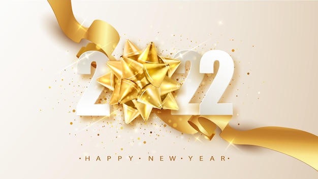 2022 felice anno nuovo. eleganti numeri con fiocco che indicano la data del nuovo anno. banner per biglietto di auguri, calendario.