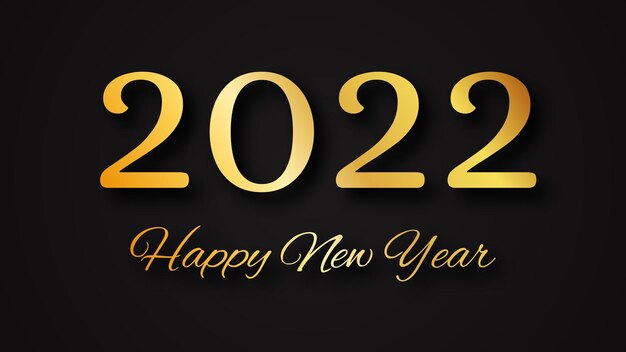 2022 Happy New Year gold background. Abstract backdrop with a gold inscription  on dark for Christmas holiday greeting card, flyers or posters. Vector illustration