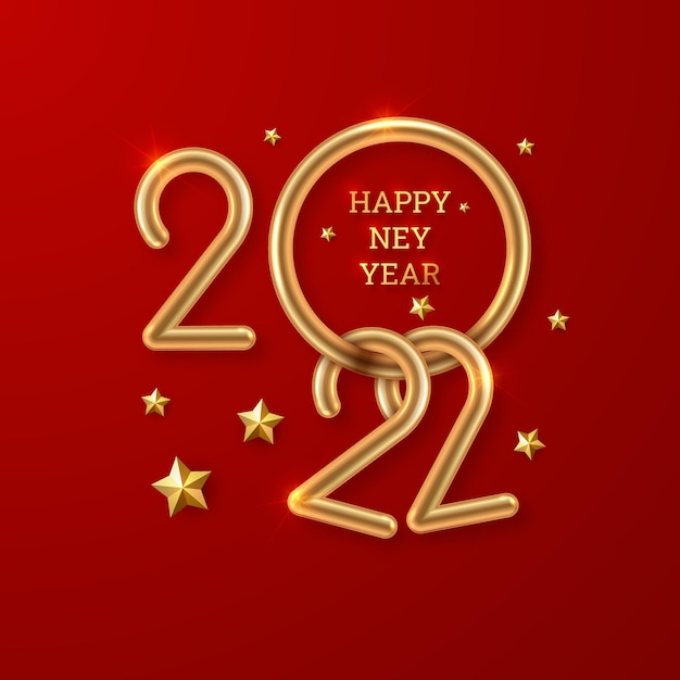 2022 happy new year numeri scintillanti d'oro su sfondo rosso