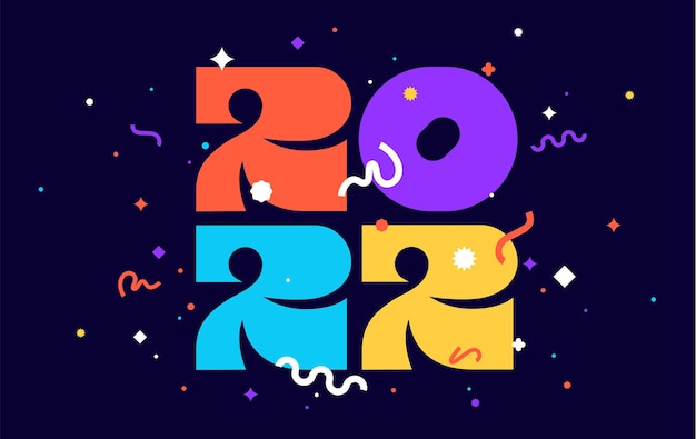 Вектор 2022, с новым годом. открытка с надписью happy new year 2022. геометрический яркий стиль для happy new year 2022. праздник фон, баннер, плакат. векторные иллюстрации