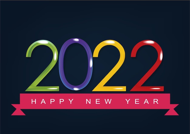 2022 happy new year greeting card with a multicolor number and black background