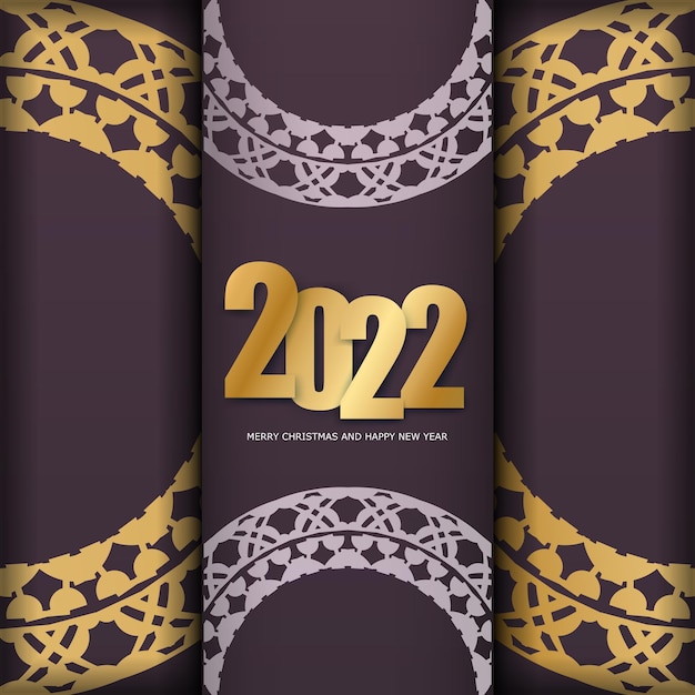 2022 Happy New Year Greeting Flyer Template Burgundy Color Luxury Gold Ornament