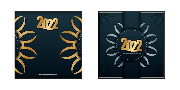 2022 Happy New Year Greetings Flyer Template Dark Blue with Luxury Gold Pattern