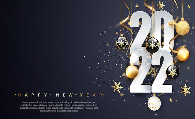 2022 Happy new year. Happy New Year Banner with numbers date 2022. Dark background. Vector illustration