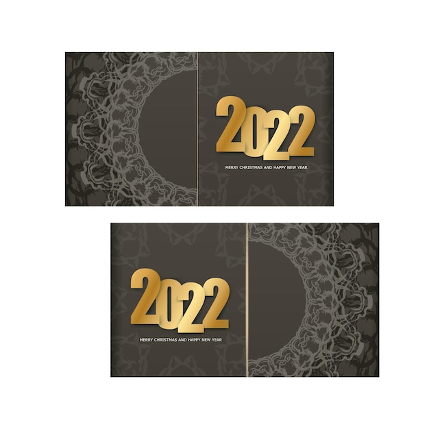 Vector 2022 happy new year holiday flyer in brown color with vintage light pattern