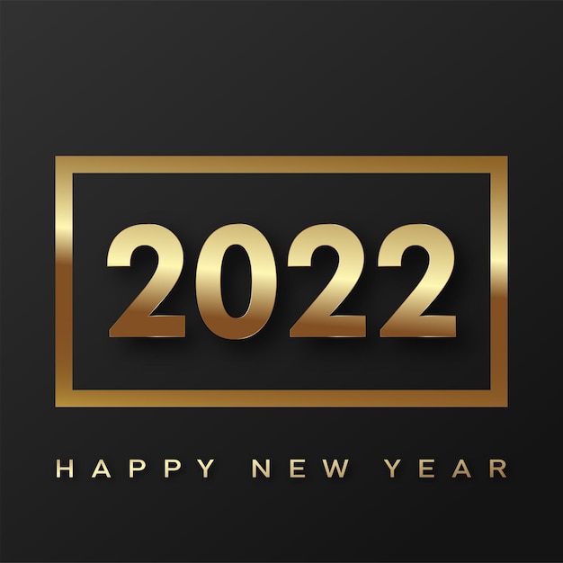 2022 Happy New Year kaart met luxe gouden tekst op zwarte achtergrond. Vector