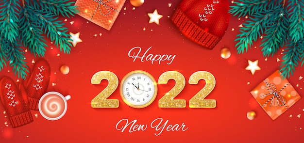 2022 Happy New Year Merry Christmas Background banner flyer card Holiday vector with Christmas