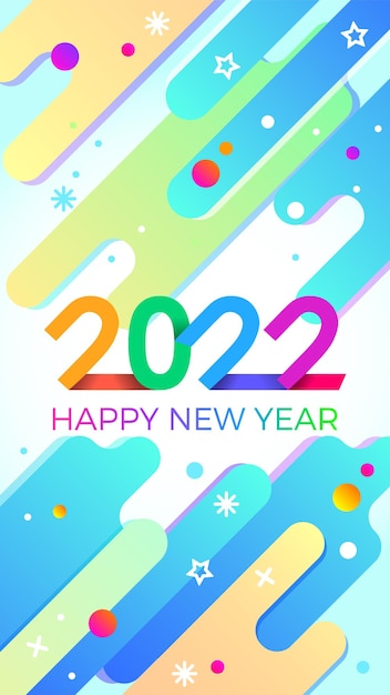 2022 felice anno nuovo. stile geometrico luminoso di carta memphis per volantini di vacanze, auguri, inviti e biglietti di felice anno nuovo. sfondo vacanza vettoriale, poster o banner.