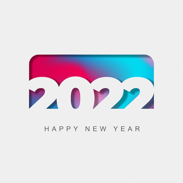 2022 happy new year papercut-stijl met kleurrijk verloop voor kalenderposteromslag of kaart