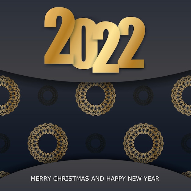 2022 Happy New Year Postcard Template Black Color Luxury Gold Ornament