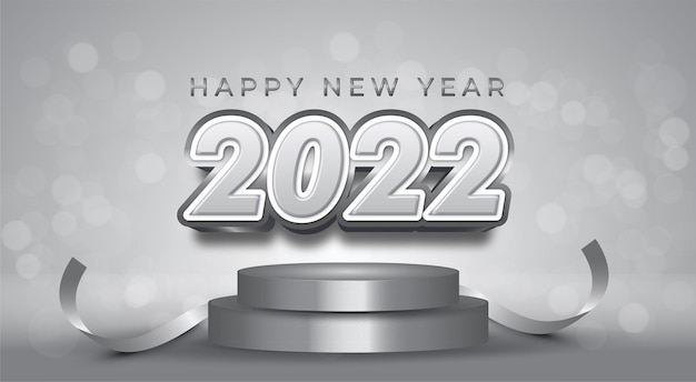 表彰台のテキストスペースと2022年明けましておめでとうシルバーバナー