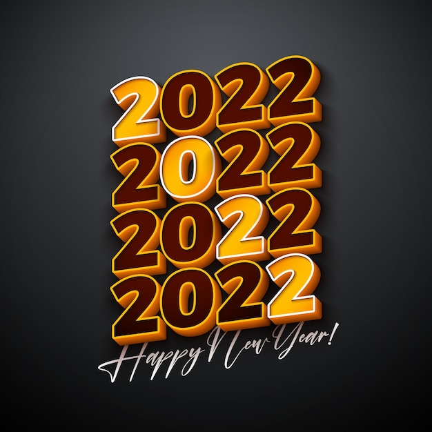 2022 Happy New Year Vector Illustration with 3d Number and Handwrited Letter on Dark Background