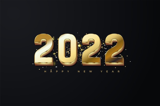 2022 happy new year with 3d gold numbers