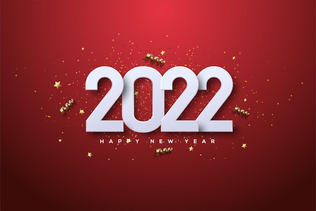 2022 happy new year with 3d numbers and luxury gold ribbon