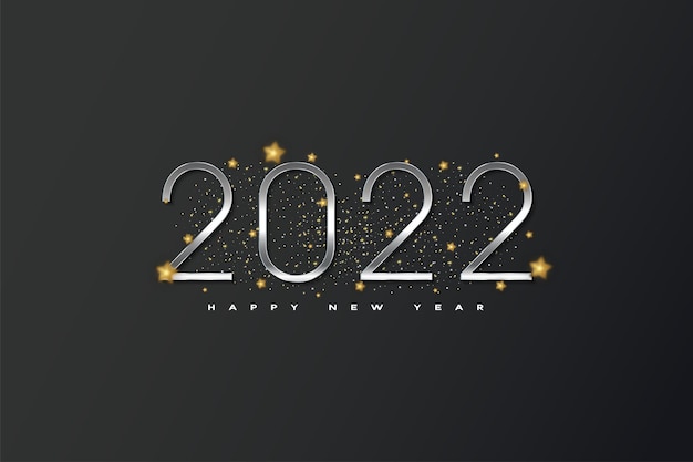 2022 happy new year with black and white concept and gold star sprinkles