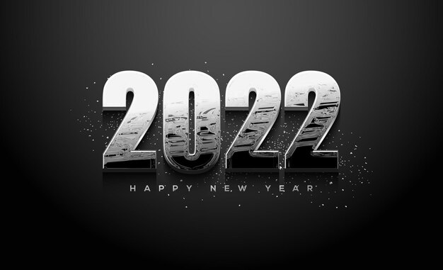 2022 Happy new year with elegant silver metallic