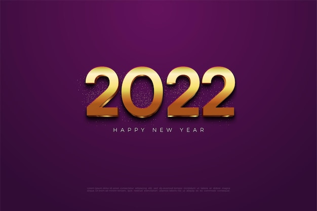 2022 happy new year with glossy gold numbers